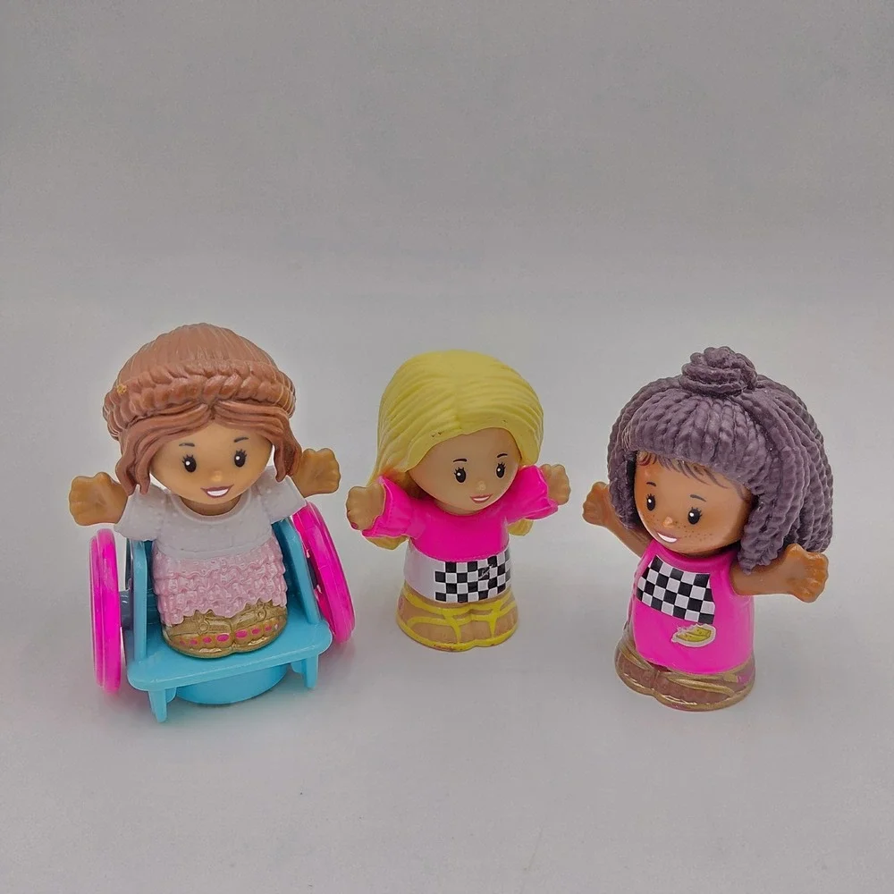 Fisher Price Little People Barbie Figures Lot 3 Girls Wheelchair Pink Checkered